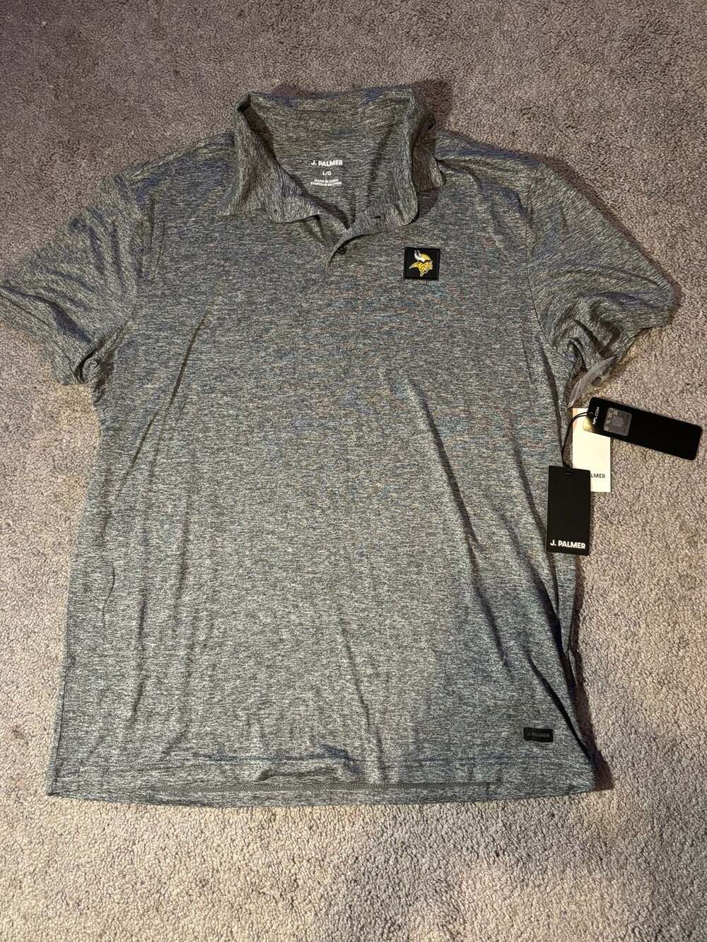 NWT J. Palmer Minnesota Vikings Four Down Polo Shirt Heather Gray Size Large Men
